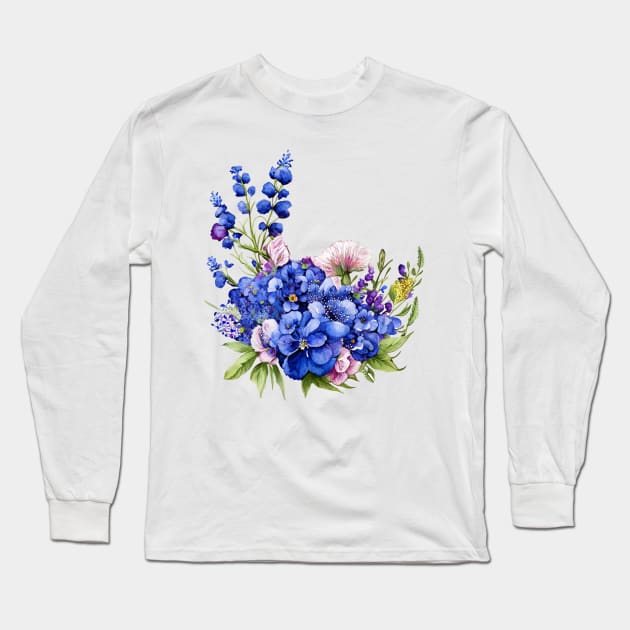 Beautiful Purple and Blue Lavender Flowers Violet Wildflowers garden Floral Pattern. Watercolor Hand Drawn Decoration. Summer Long Sleeve T-Shirt by sofiartmedia